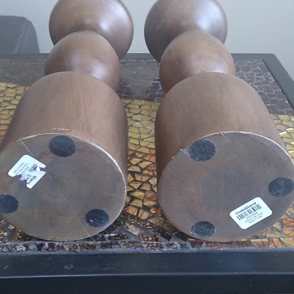 Crate&Barrel Elegant Brown Wooden Candle Holders